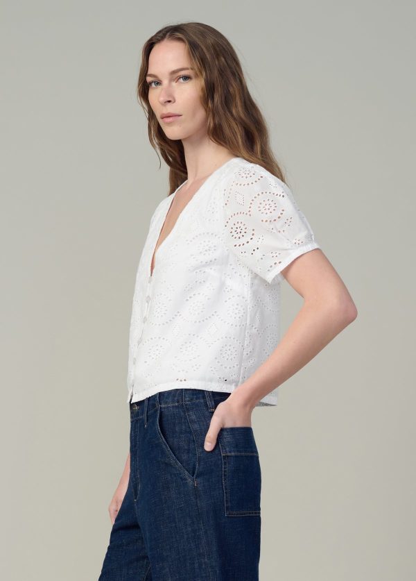 THE HALLE SHORT SLEEVE EYELET BLOUSE - Image 3